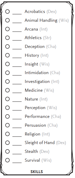 Skill list from dnd 5e about 18 entries long